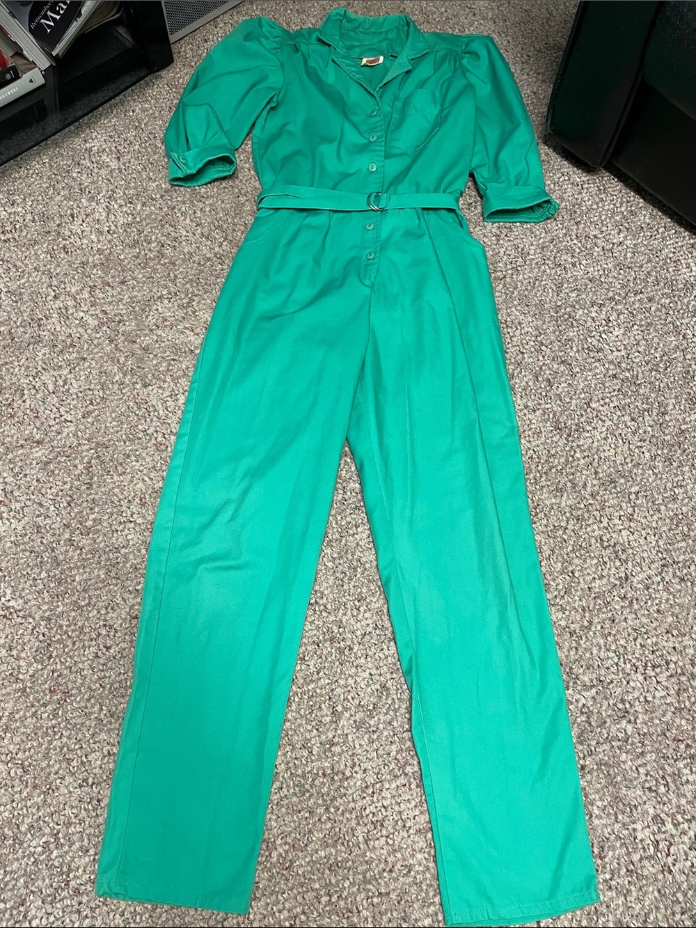 Vintage 80s Green Button-Front Belted Jumpsuit- amazing !!!